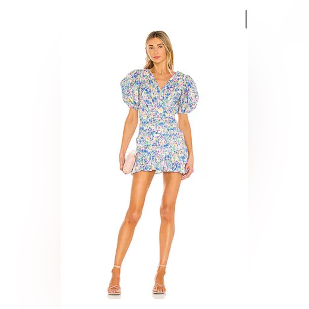 SAU LEE Posey Mini Dress Multi Puff Sleeve Pleated Size 4
